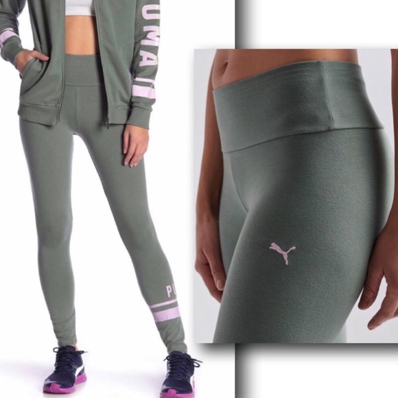 PUMA Logo Leggings in Olive Army Green NWT - Picture 3 of 13
